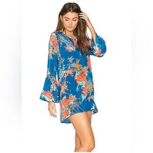 Tolani Blue Floral Shift Dress with Orange Accents